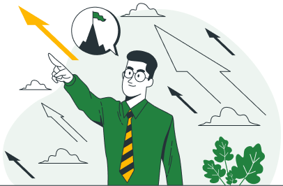 cartoon rendering of man wearing tie pointing up