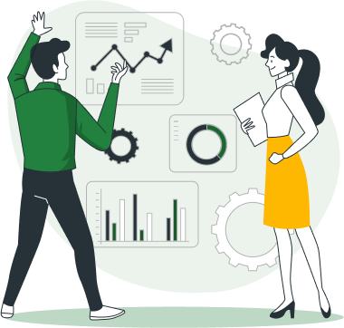 cartoon representation of two business people analyzing data