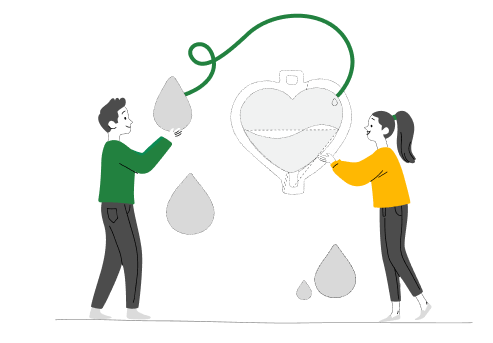 cartoon rendering of caring or blood donation