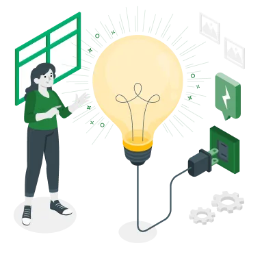 cartoon rendering of homeowner plugging in lightbulb