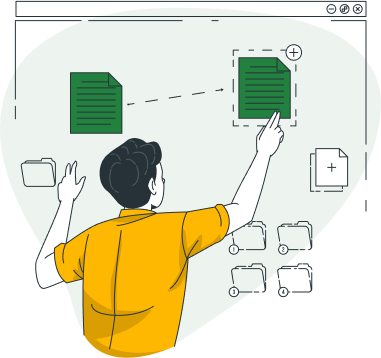 cartoon rendering of map dragging documents around in database